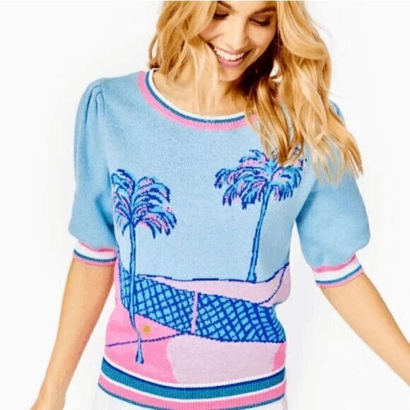 🌴🎾NWT LILLY PULITZER Short Sleeve Tennis Vivie Sweater SIZE M, L, XL MSRP $148 - Picture 3 of 16